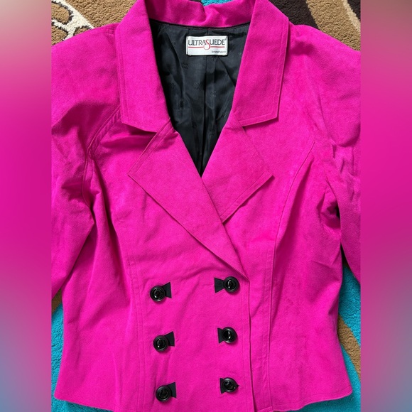 Ultra Suede Hot Pink Double-Breasted Blazer - Picture 3 of 7